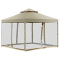 Tan Brown Polyester Gazebo with Mesh Side Walls Q2679