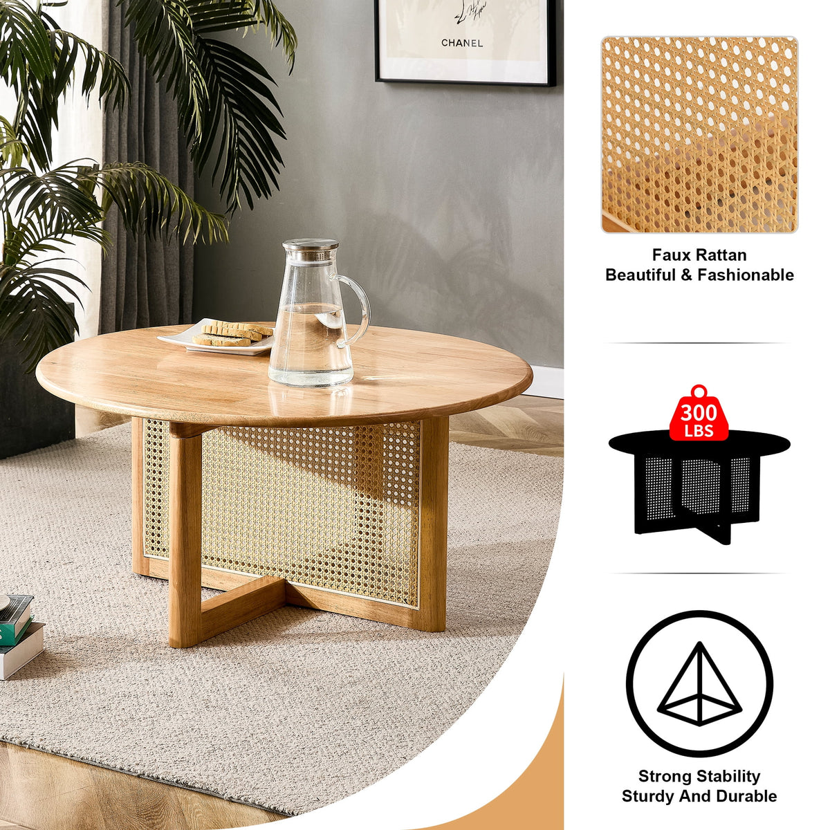 Coffee Table with Rattan Accents W6284