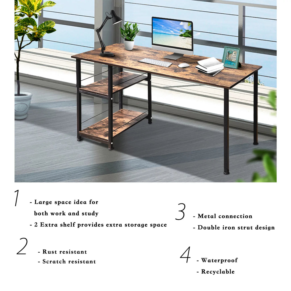Computer Desk with 2 Tiers Shelves Metal Legs K92001