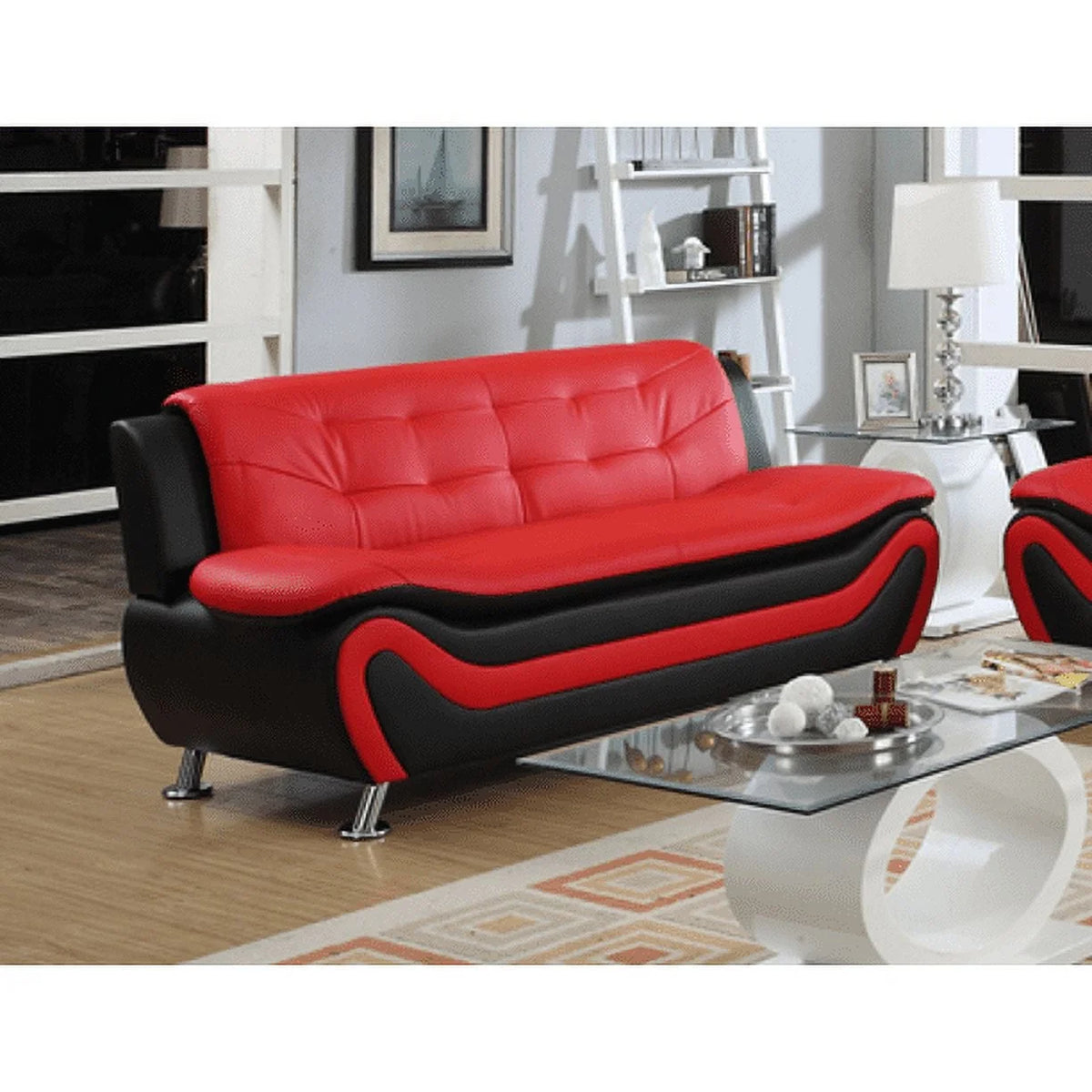 Black and Red Faux Leather Sofa I428779
