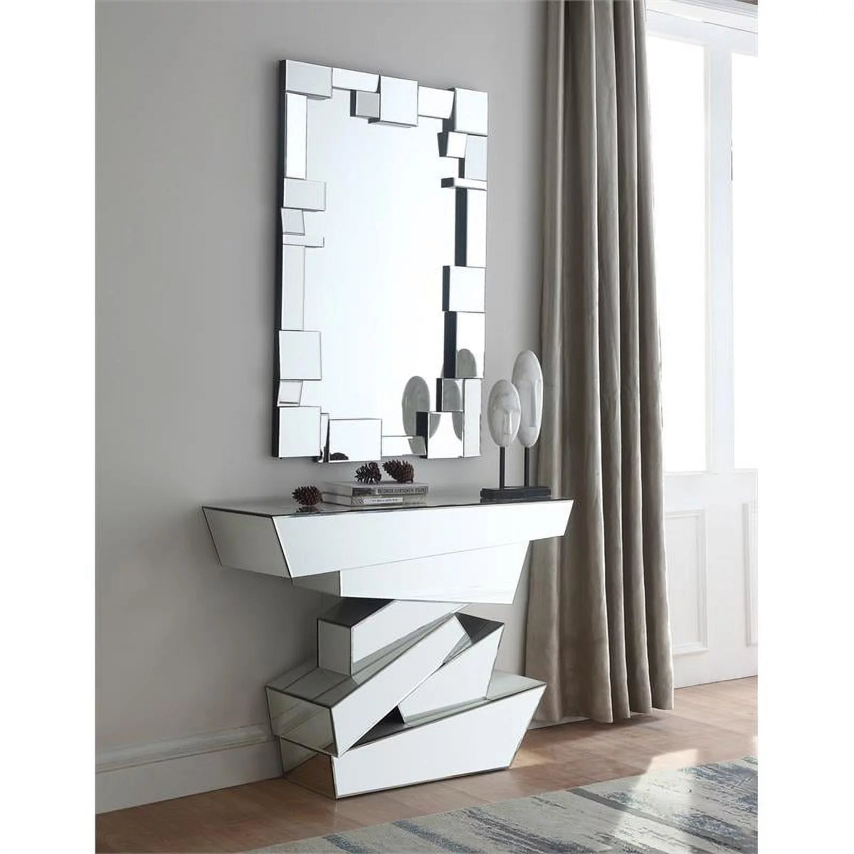 Mirrored Geometric Console Table K629582