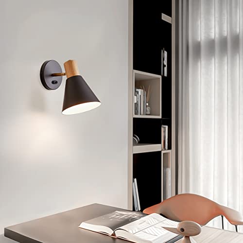 Black Dimmable Wood Style Plug in Wall Sconce M86734