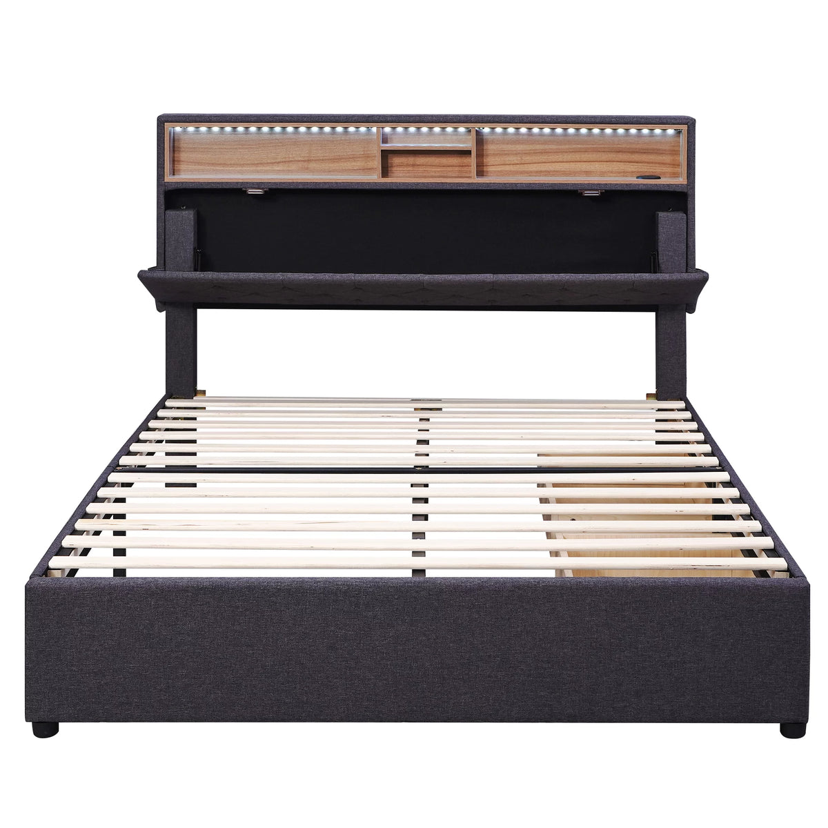 Upholstered Full Platform Bed with Shelf and 2 Drawers X269048