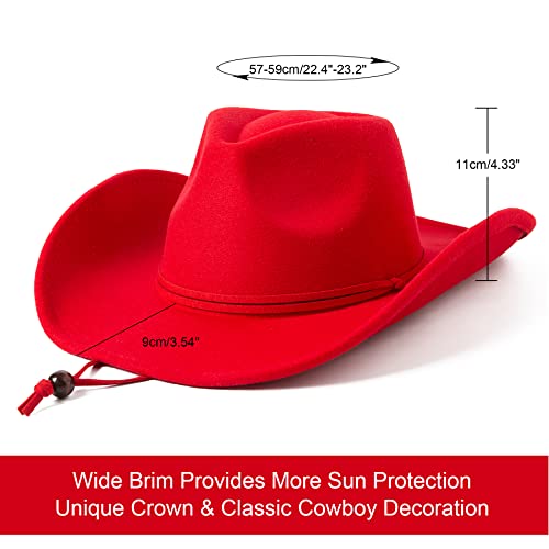 Retro Felt Wide Brim Cowboy Hat with Wind Lanyard V249331