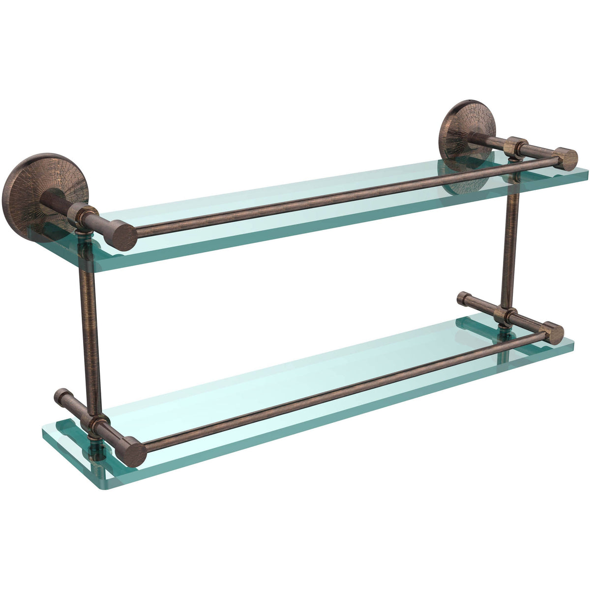 22-inch Double Glass Shelf with Gallery Rail Polished Nickel K855
