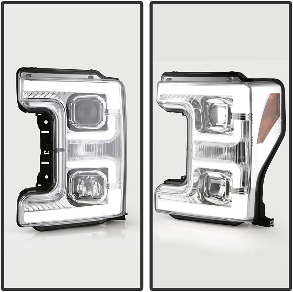 Chrome Dual LED Tube Projector Headlights Set Left+Right F303