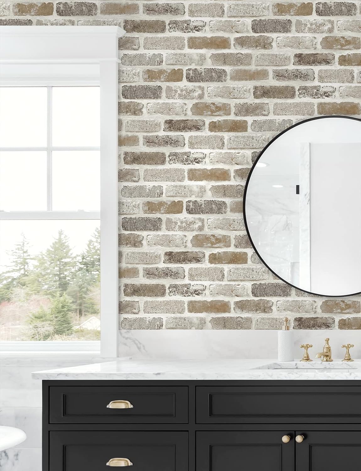 Washed Faux Brick Peel and Stick Wallpaper N596
