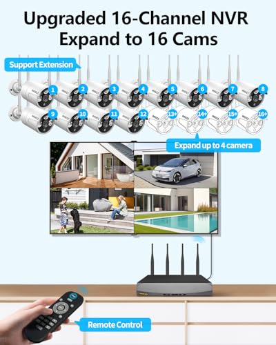 2K 3.0MP Wireless Security Camera System with 2TB Hard Drive, 4Pcs Outdoor WiFi Security Cameras P223058