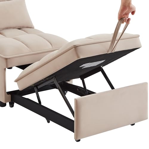 4-in-1 Folding Velvet Sleeper Chair Bed with Storage Pockets E34822