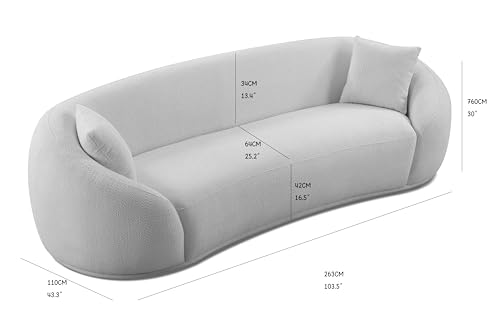 Cream Curved 3-Seater Boucle Sofa V998
