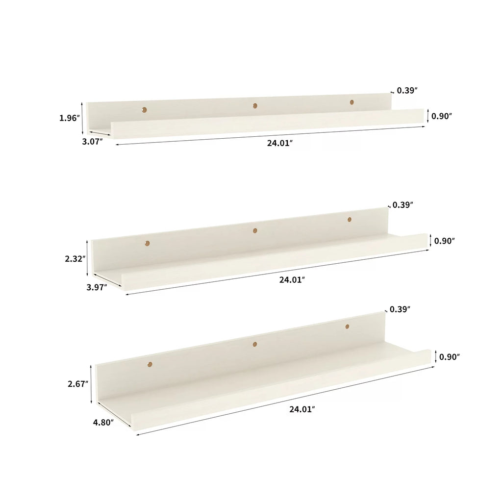 24 Inch Creamy White Beige Wood-Grain Floating Shelves Set of 3 Y258366