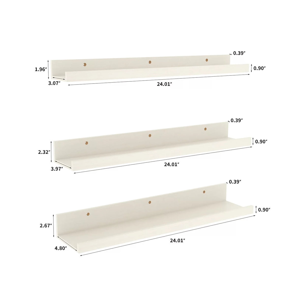 24 Inch Creamy White Beige Wood-Grain Floating Shelves Set of 3 Y258366