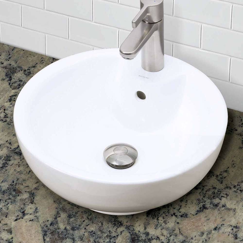 White Vessel Round Bathroom Sink with Overflow P5174
