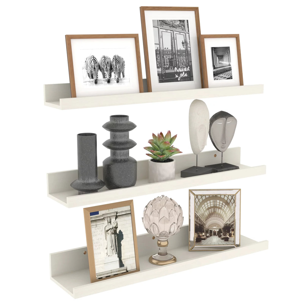 24 Inch Creamy White Beige Wood-Grain Floating Shelves Set of 3 Y258366