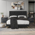 Black Velvet Upholstered Queen Bed with 2 Nightstands G759
