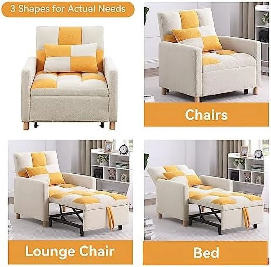Black Convertible Sleeper Chair Bed with Pillow and Adjustable Backrest I663