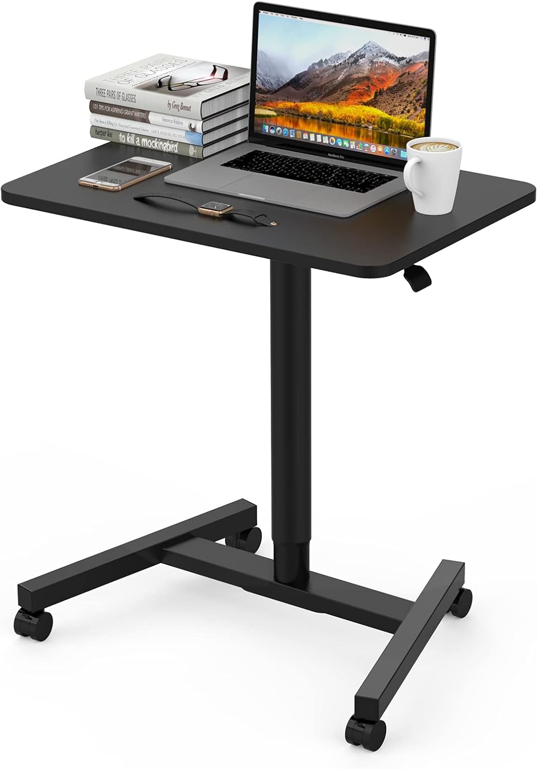 Adjustable Rolling Laptop Desk Cart with Wheels (Black) H743