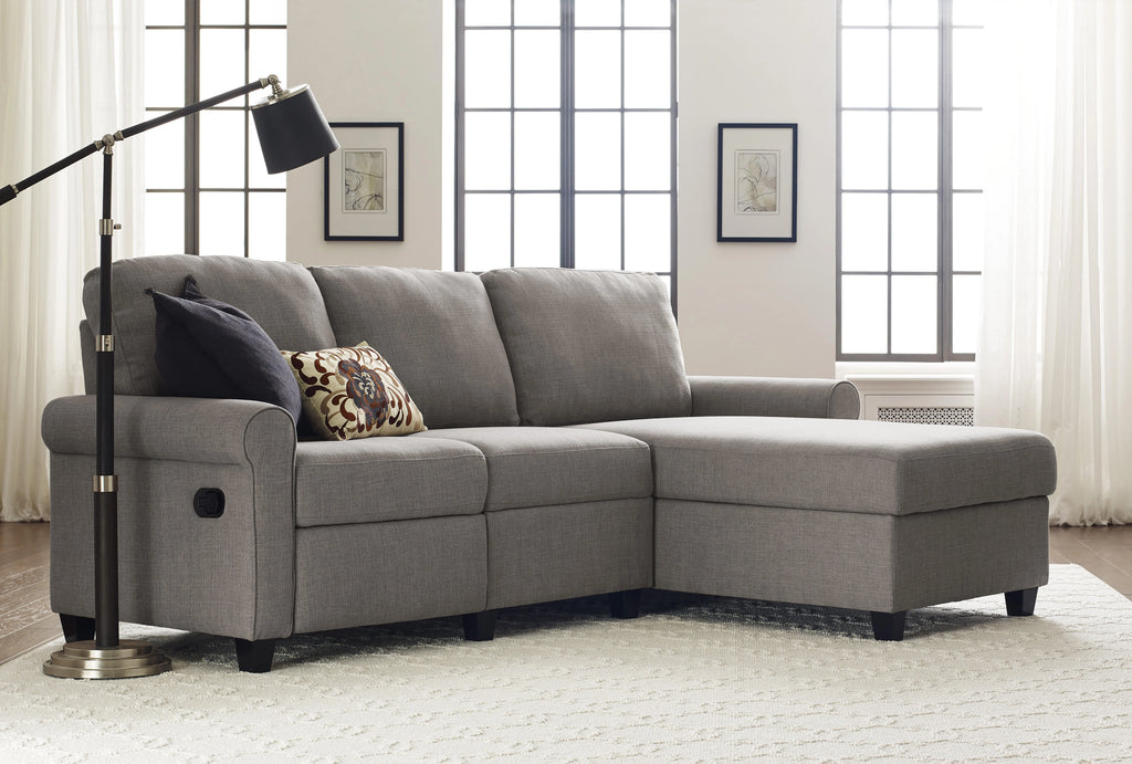 Gray Reclining Sectional with Storage Chaise L905