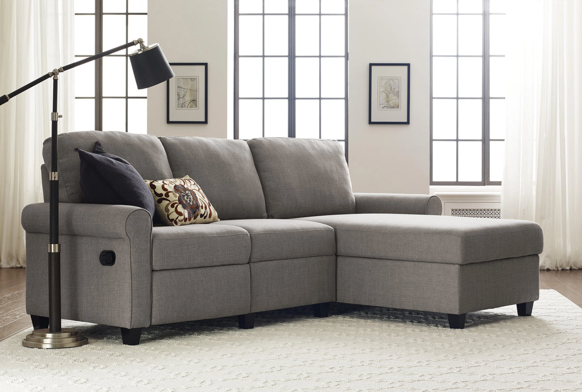 Gray Reclining Sectional with Storage Chaise L905