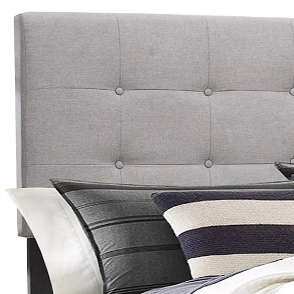 King Size Light Gray Button Tufted Upholstery Wood Bed Y77938