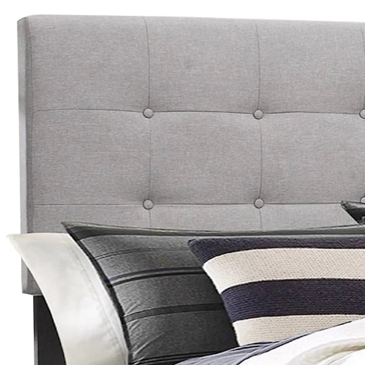 King Size Light Gray Button Tufted Upholstery Wood Bed Y77938