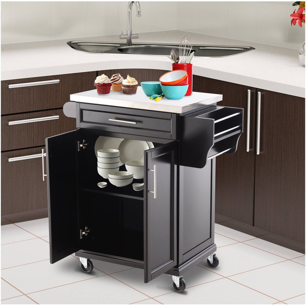 Wood Stainless Steel Rolling Kitchen Island Utility Cart U9831