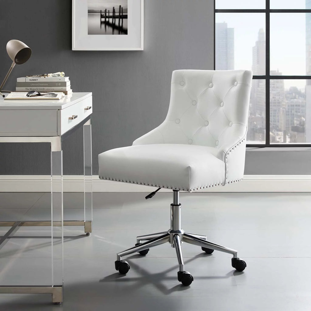 White Tufted Faux Leather Swivel Office Chair L2299