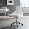 White Tufted Faux Leather Swivel Office Chair L2299