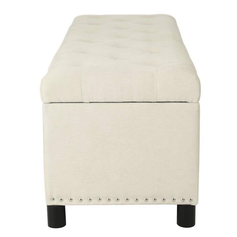 Beige Linen Storage Ottoman Bench with Nailhead Trim C182