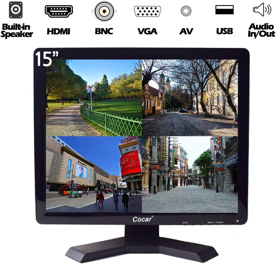 12 Inch LCD Security CCTV Monitor VGA HDMI AV BNC 4:3 HD Display LED Backlight Screen with USB Drive Player 800x600 Resolution Built-in Speaker Audio in/Out G3415
