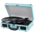 Bluetooth Record Player Turntable with Built-in Stereo Speakers, Suitcase Design - Blue U579309