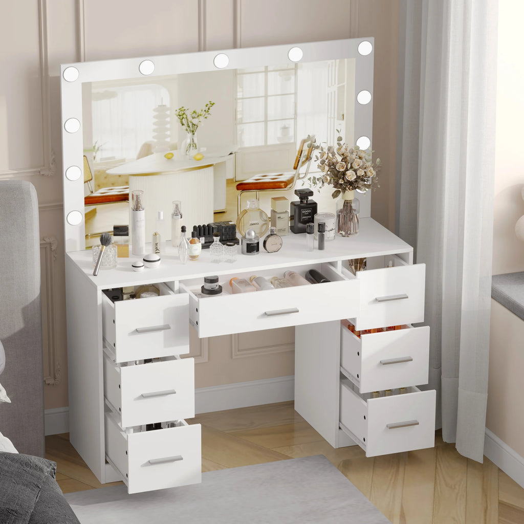 Vanity Desk Set with Lighted Mirror & Stool P510842