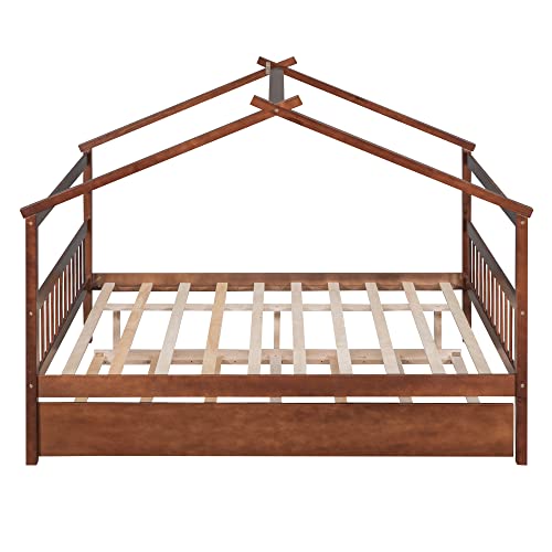 Full Size Solid Wood Platform Bed Frame with 2 Drawers T215302