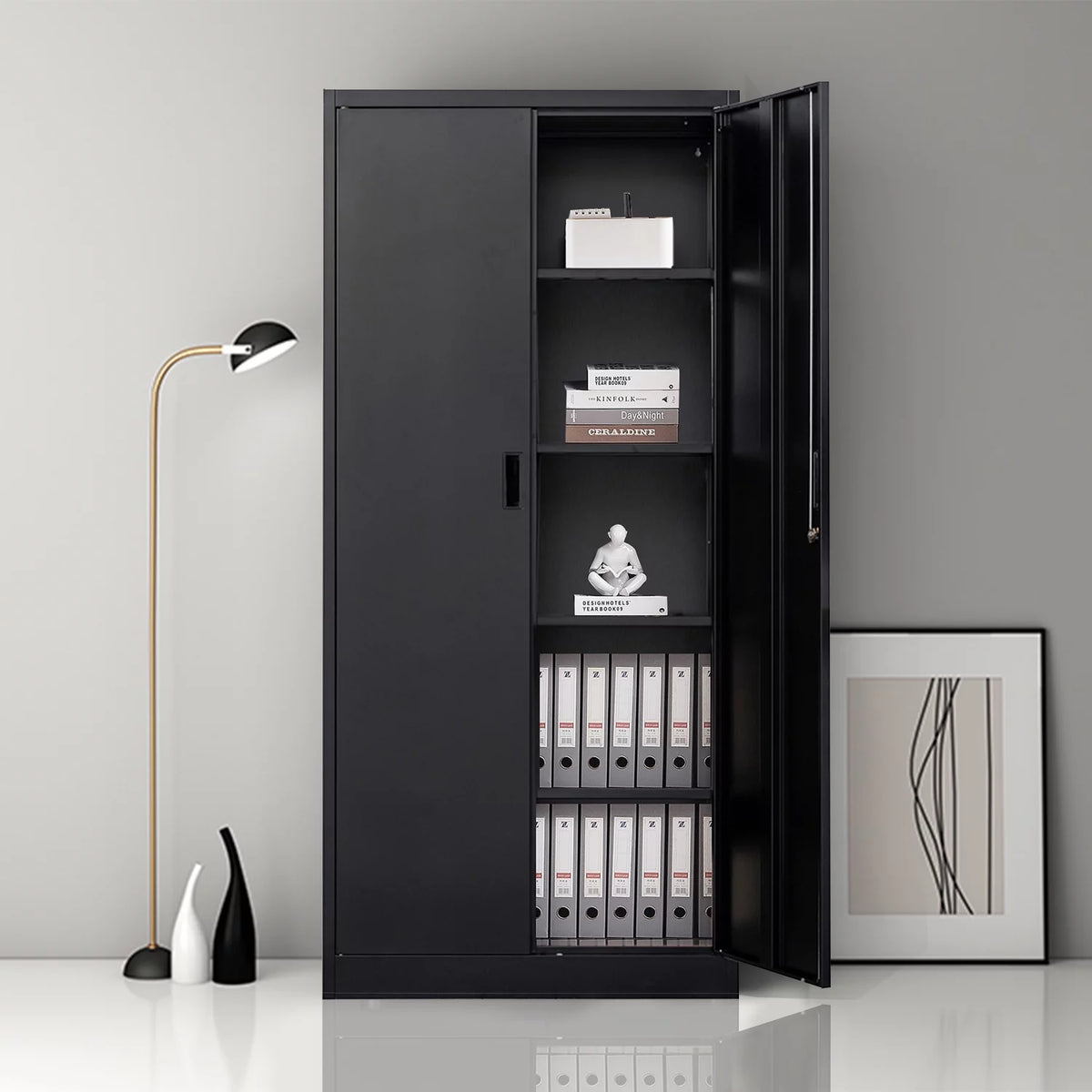 71" Black Metal Storage Cabinet with Lock and 4 Adjustable Shelves X82788