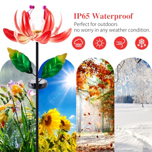 Solar Garden Lights Metal Flower Decor LED Cracked Crystal Ball Outdoor Stake Lighting C79167
