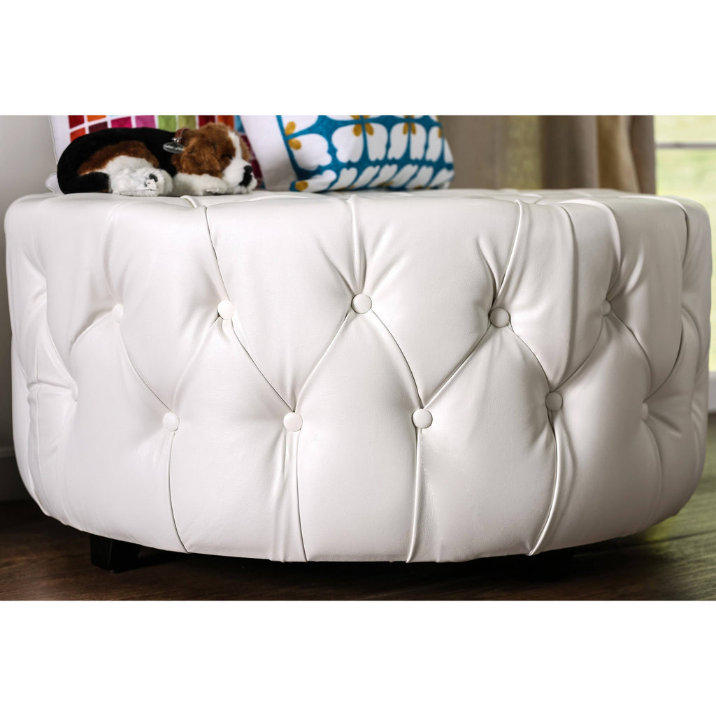 White Round Bonded Leather Ottoman A95761