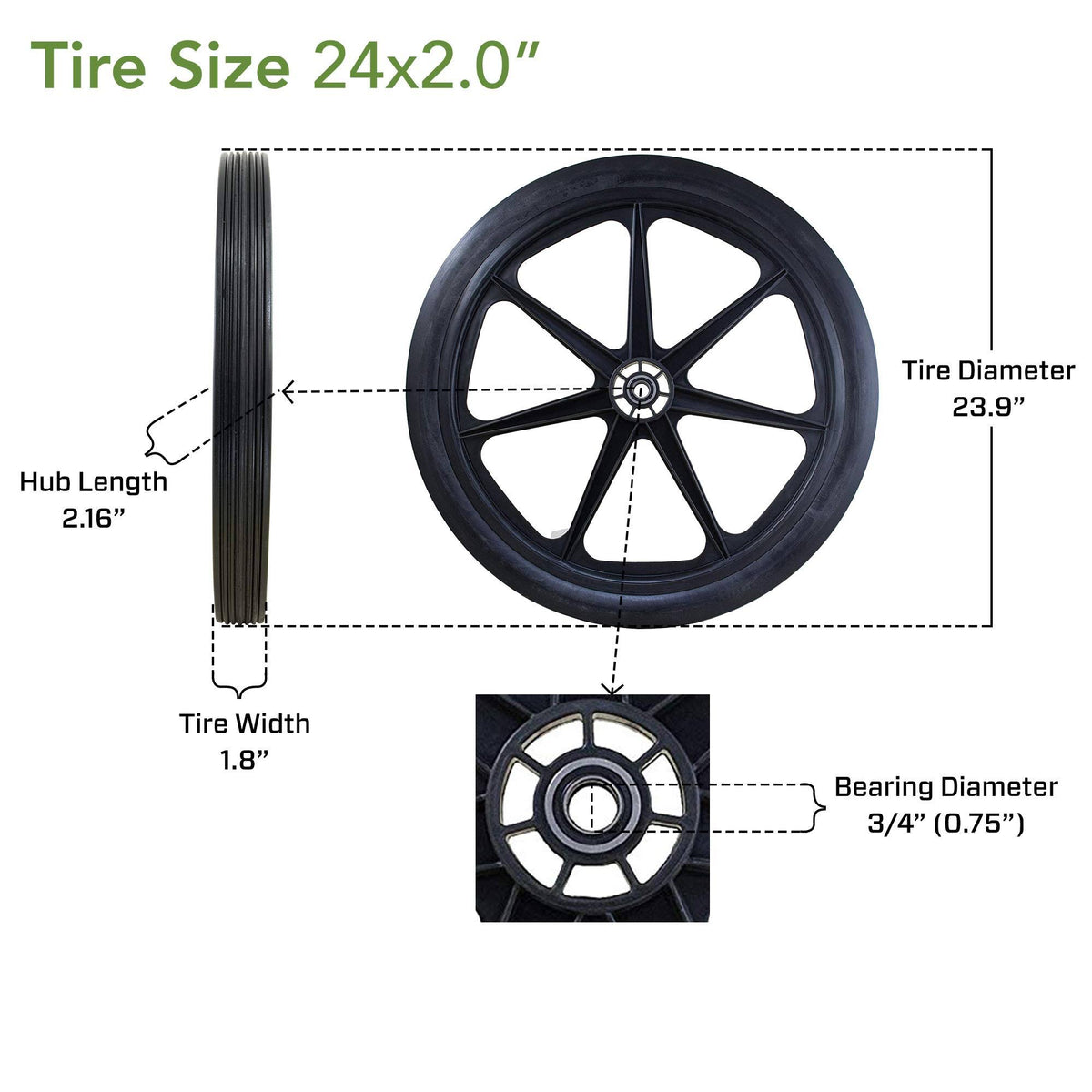 Flat Free Cart Tire on Plastic Rim L94934