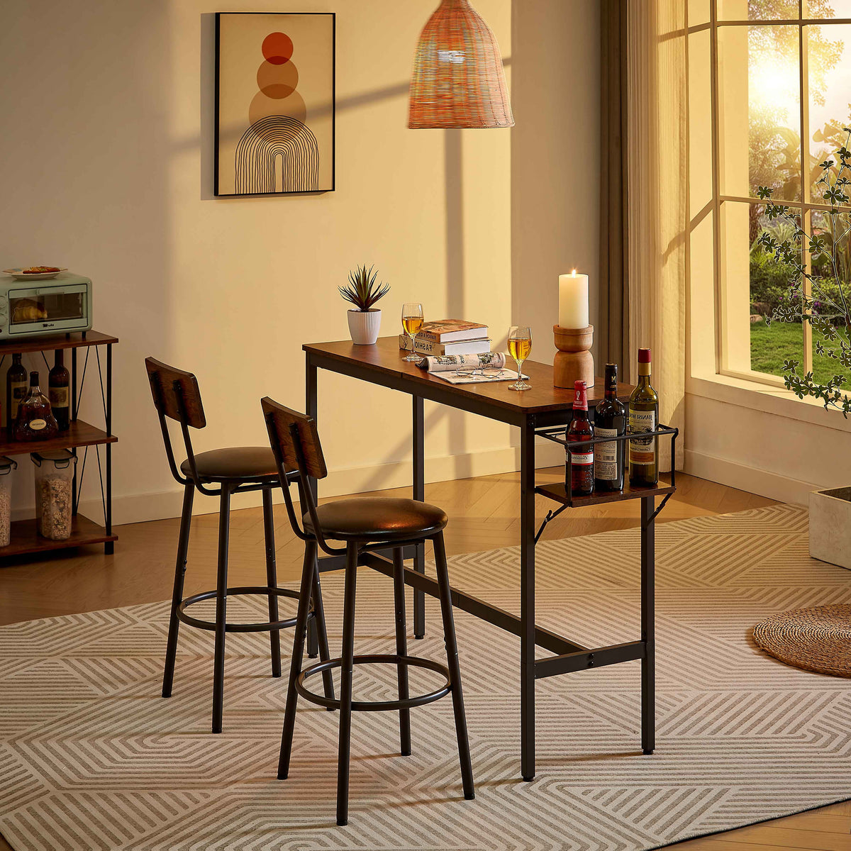 Rustic 3-Piece Dining Table Set with 2 Stools M692