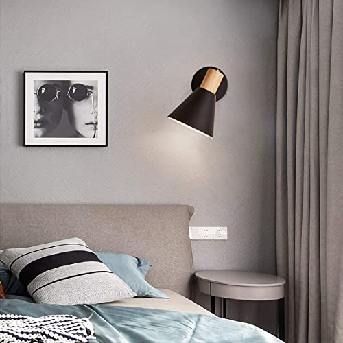 Black Dimmable Wood Style Plug in Wall Sconce M86734