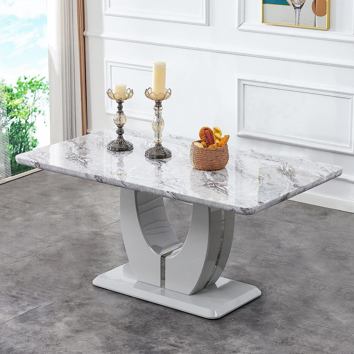 63" Faux Marble Dining Table Set Set of 6 C154