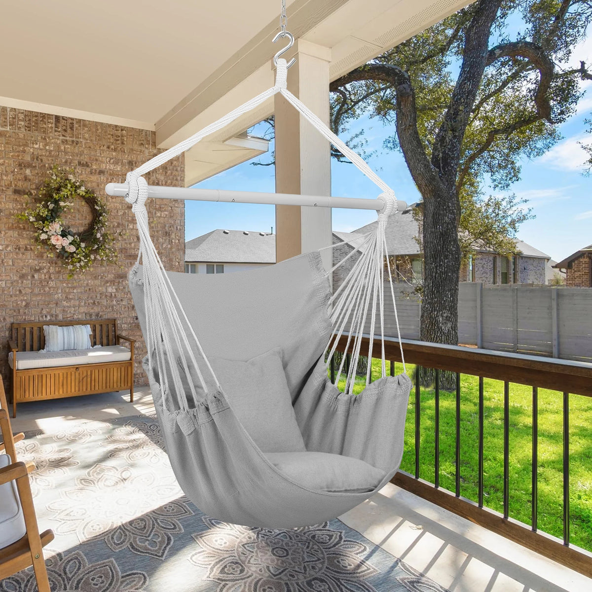 Large Cotton Hammock Chair Swing with Cushions J9920