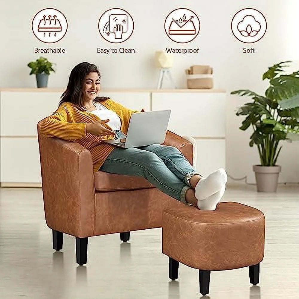 Faux Leather Barrel Accent Chair with Ottoman Set A130736