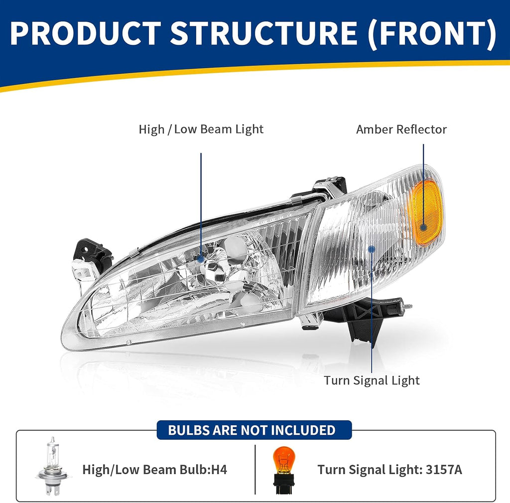 Headlight Assembly with Front Signal Lights Chrome Housing Clear Lens Amber Reflector F808488
