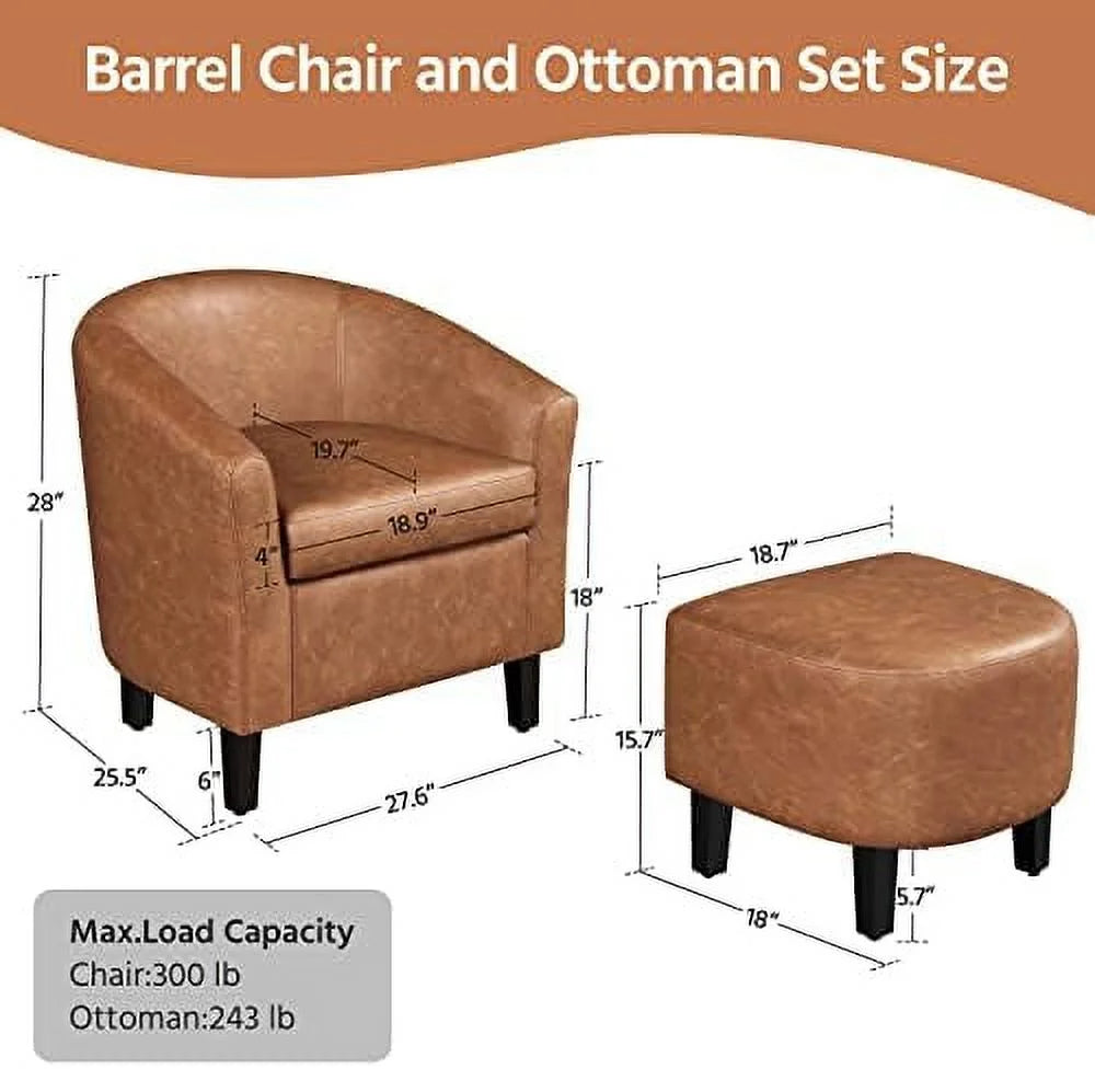 Faux Leather Barrel Accent Chair with Ottoman Set A130736
