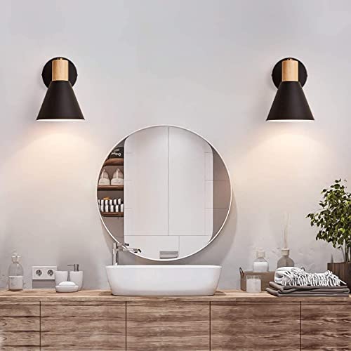 Black Dimmable Wood Style Plug in Wall Sconce M86734