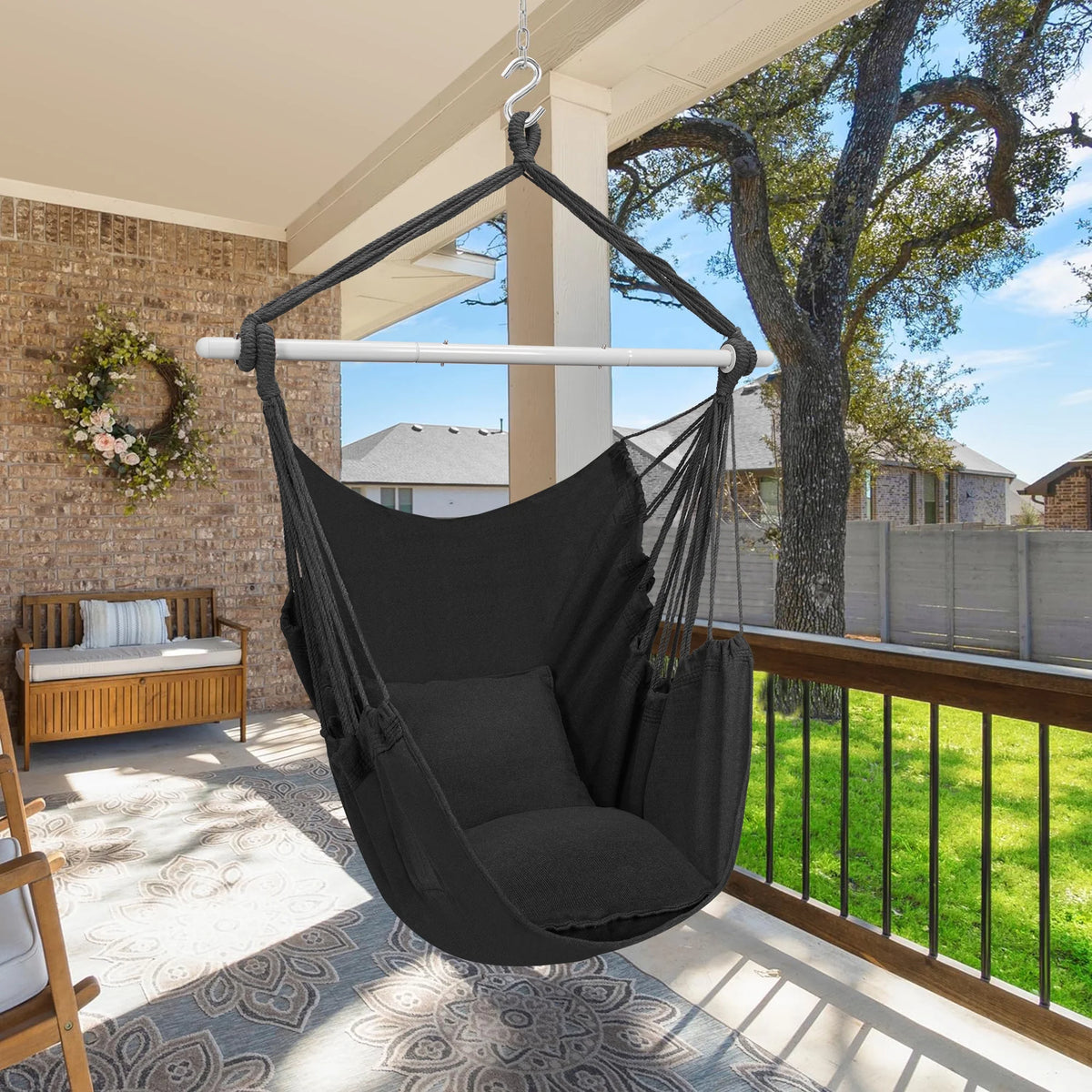 Large Cotton Hammock Chair Swing with Cushions J9920