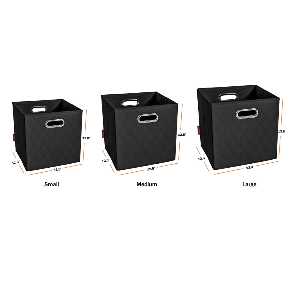 Small 11-inch Black Foldable Faux Leather Storage Cube Bins Set of Four with Handles Q96313