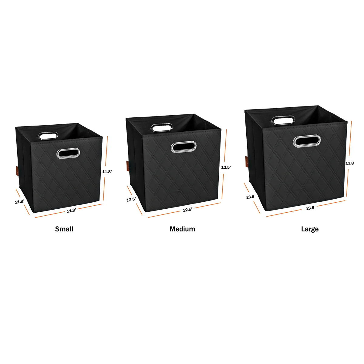 Small 11-inch Black Foldable Faux Leather Storage Cube Bins Set of Four with Handles Q96313