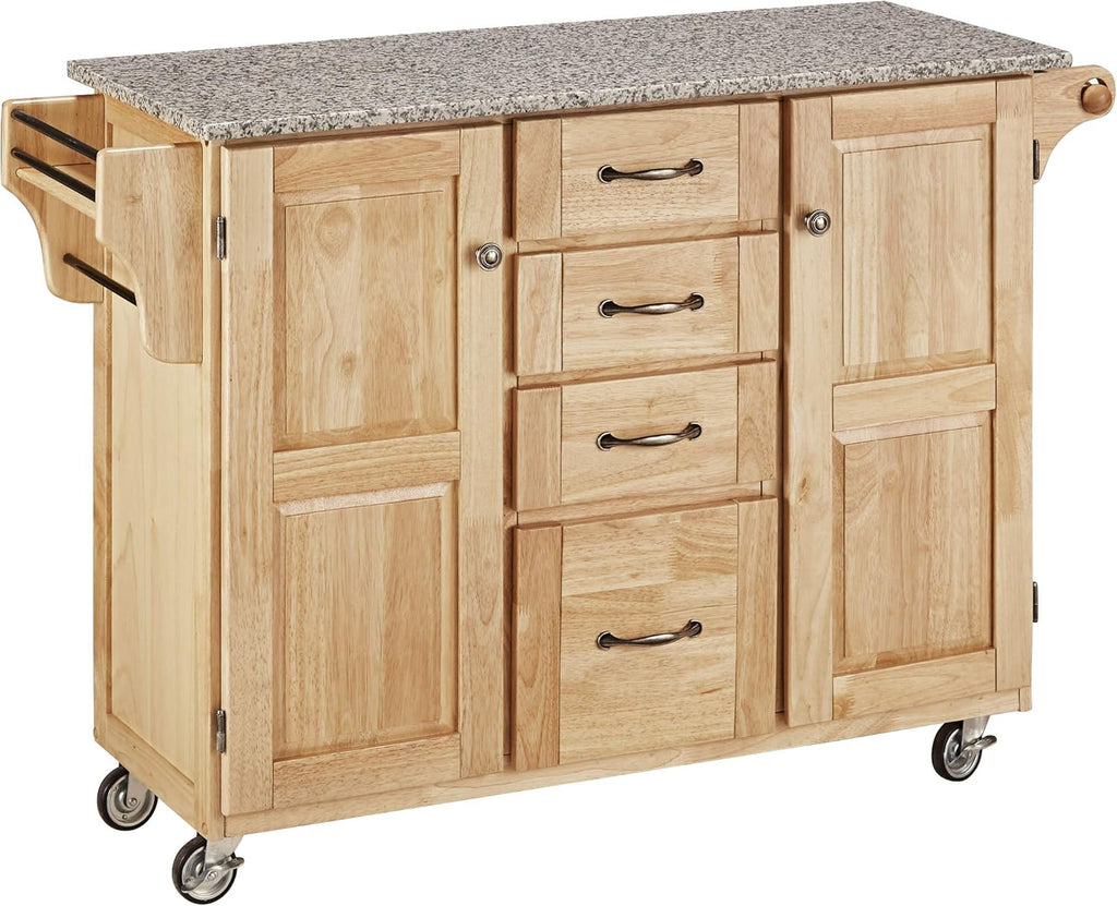 Natural 2 Door Kitchen Cart with Granite Top A2944