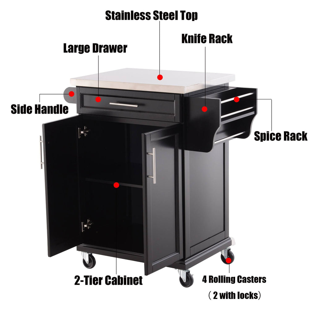 Wood Stainless Steel Rolling Kitchen Island Utility Cart U9831